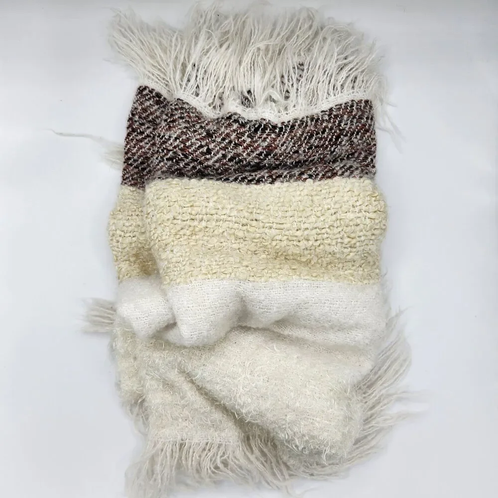 World Market - Soft Fleece Mixed Media Boho Scarf w/ Fringe Trim - 70